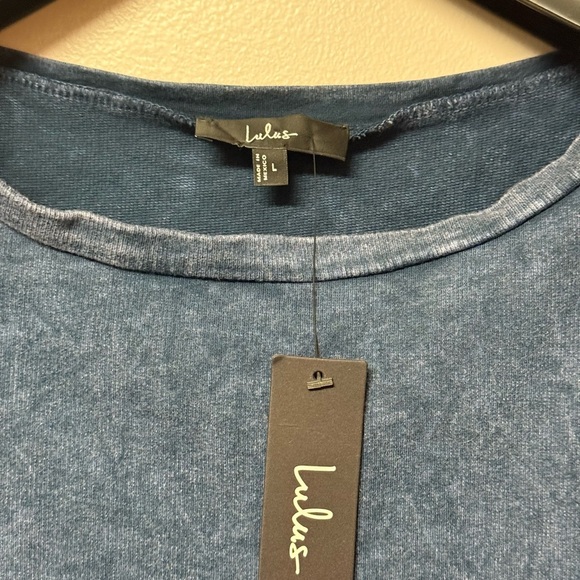 Lulus Definite Beauty Washed Dark Blue Short Sleeve Mini Dress Sz Large NWT - Picture 6 of 7